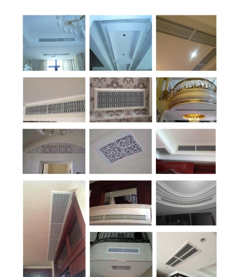 5、散流器，散流器是空調(diào)系統(tǒng)中常用的送風(fēng)口，可根據(jù)使用要求制成正方形或長方形，能配合任何天花板的裝修要求。散流器的內(nèi)芯部分可從外框拆離，方便安裝及清洗。后面可配風(fēng)口調(diào)節(jié)閥以控制調(diào)整風(fēng)量。適用于播音室、醫(yī)院、劇場、教室、音樂廳、圖書館、游藝廳、劇場休息廳、一般辦公室、商店、旅館、飯店、及體育館等。 6、球形可調(diào)風(fēng)口，球形可調(diào)風(fēng)口是一種噴口型送風(fēng)口。高速氣流在經(jīng)過閥體噴口中對指定方向送風(fēng)，氣流噴射方向可在頂角為35°的圓錐形空間內(nèi)前后左右方便地調(diào)節(jié)，氣體流量也可通過閥門開合程度來調(diào)節(jié)。多用于高大層頂高速送風(fēng)或局部供冷的場合，如機(jī)場候機(jī)大廳，室內(nèi)體育場，賓館廚房等場合。 7、旋流風(fēng)口，旋流風(fēng)口送出旋轉(zhuǎn)射流，具有誘導(dǎo)比大，風(fēng)速衰減快的特點，在空調(diào)通風(fēng)系統(tǒng)中可用作大風(fēng)量，大溫差送風(fēng)以減少風(fēng)口數(shù)量，安裝在天花板或頂棚上，可用于3米以內(nèi)低空間，也可用二種高度大面積送風(fēng)，高度甚至可達(dá)10米以上。上海天嬌空調(diào)設(shè)備有限公司是隨著社會發(fā)展需要而創(chuàng)立的，專業(yè)生產(chǎn)風(fēng)口,風(fēng)閥,防火閥,消聲器等中央空調(diào)末端產(chǎn)品