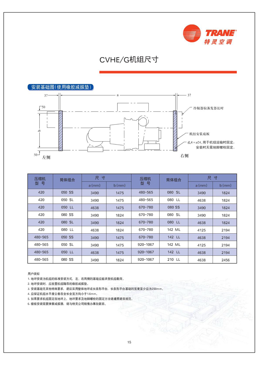 CVHE/G機(jī)組尺寸 CVHE/G機(jī)組尺寸